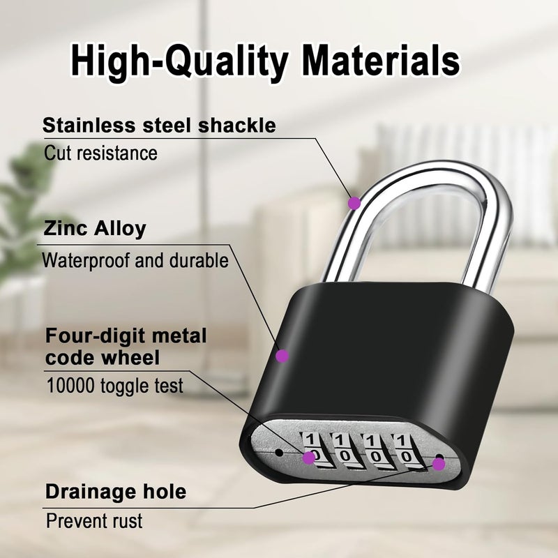 Faburo 4pcs Combination Lock, 4-Digit Heavy Duty Combo Lock, Combination Padlock Outdoor Waterproof Gate Locks for Outdoor Fence, Locker, Sheds, Gym, Gate Hasps (4pcs, Short Shackle) - Image 3